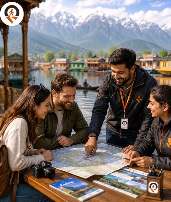 Local guide and driver assisting travellers on a Kashmir trip with Make Tour Plans